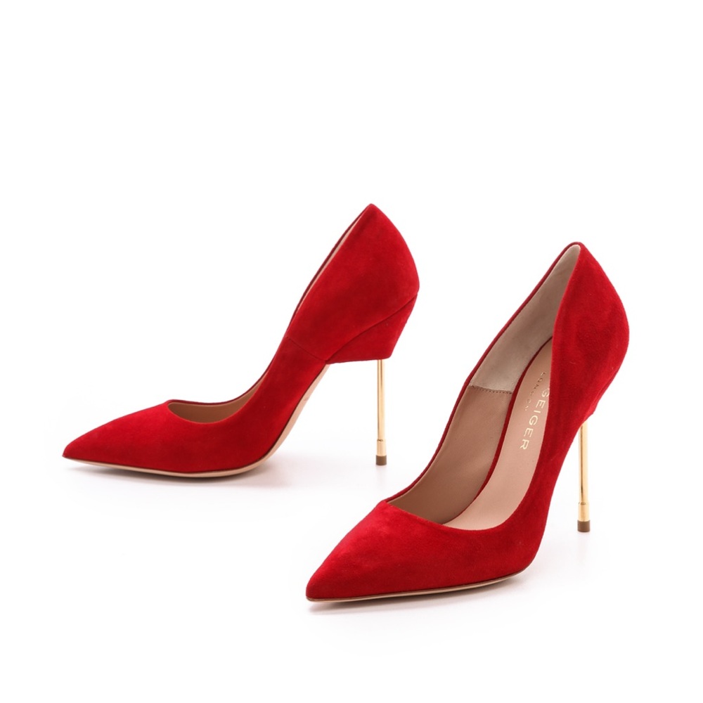 KURT GEIGER POINTED TOE “BRITTON” PUMPS, SZ IT/38.5 US/8 RED VELVET NIB!!
